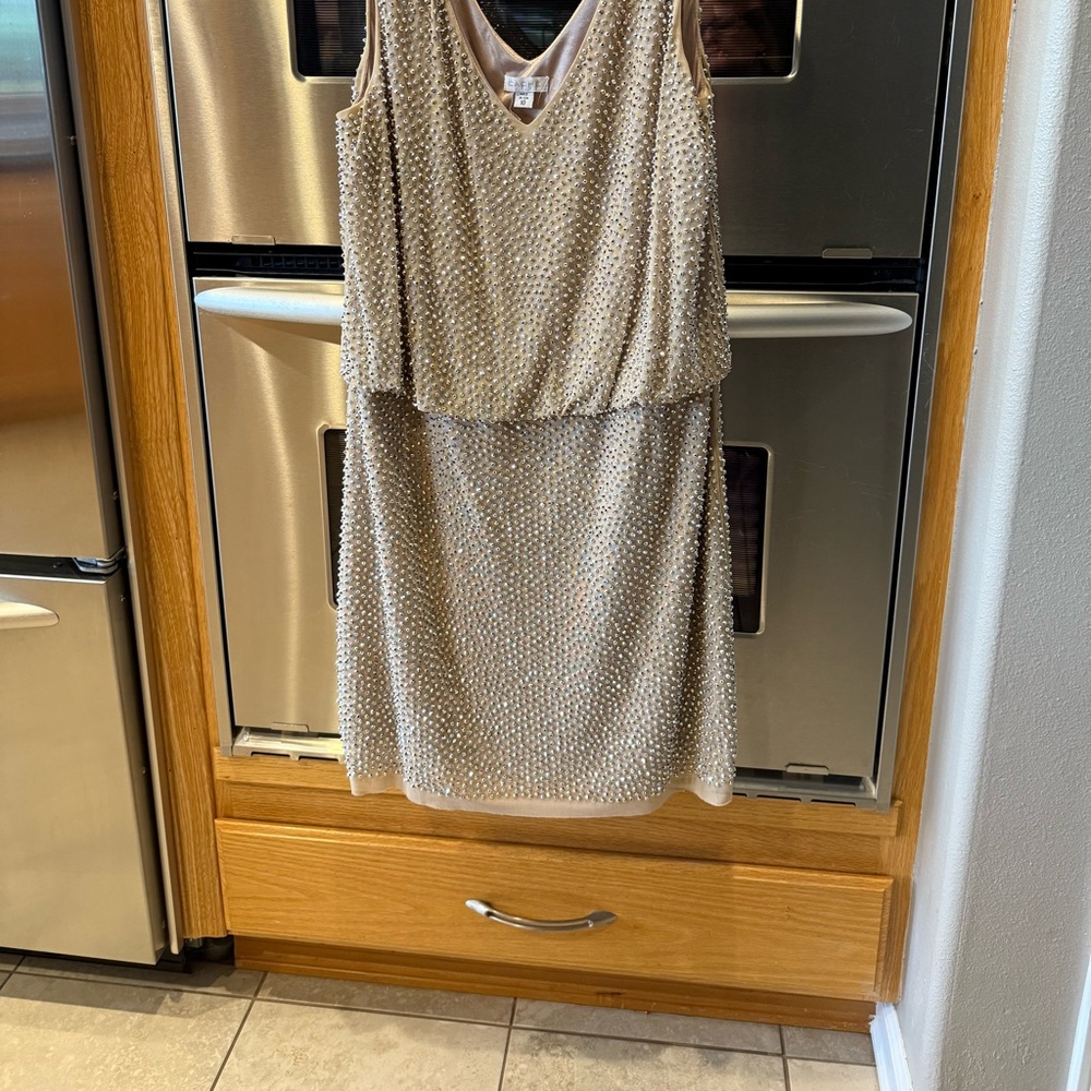 Cream Sheath Midi Dress with V-Neck for Wedding Guest